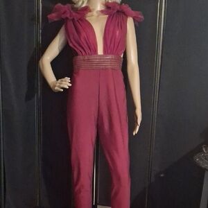 Fashion Nova Deep Red Ruffled Jumpsuit